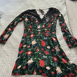 Lined,open back,floral,fit&flare,cocktail chic, lace V-neck,size 6,anthropology